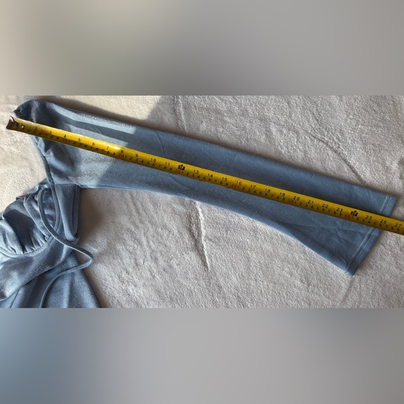 Princess Polly | 4 | Blue Silver Sparkle Long Sleeve Halter Neck Tie Mini Dress - Picture 9 of 13